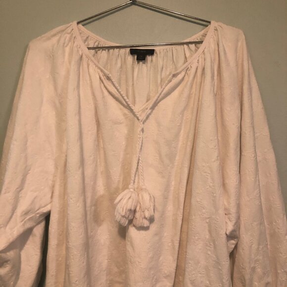 J. Crew Cotton Blend Long Sleeve Fancy Top White - with Laces 2X - Picture 2 of 6